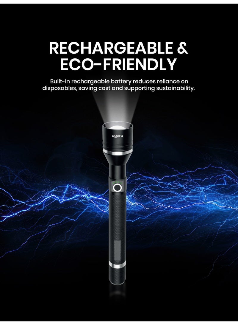 أوجيرا كشاف LED قابل لإعادة الشحن | كشاف تكتيكي فائق السطوع | سطوع عالي | بطارية 3SC طويلة العمر | صغير ومتين | مقاوم للماء | مثالي للتخييم والمشي وحالات الطوارئ | ضمان سنتين | OG1005SL | أسود - Image 2